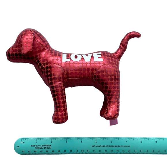 PiNK Victoria’s Secret RED LOVE Stuffed Dog Holiday Metallic EUC VS Pink Pup 09 - Picture 6 of 8